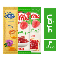 فيتراك مربى ساشيه 20 جم + مربى ساشيه 100 جم + هيرو عسل زهرة البرسيم ساشيه 20 جم عرض - 3 قطع