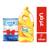 عافية بلس زيت ذرة - 2.2 لتر + الاسرة سكر ابيض - 1 كجم - 2 صنف