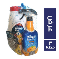 تروو شاين صابون سائل 2 لتر + مذيب دهون + ليفة استانلس عرض - 3 قطع