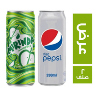 بيبسي دايت 330 مل عرض + ميرندا تفاح اخضر 330 مل - 2 صنف